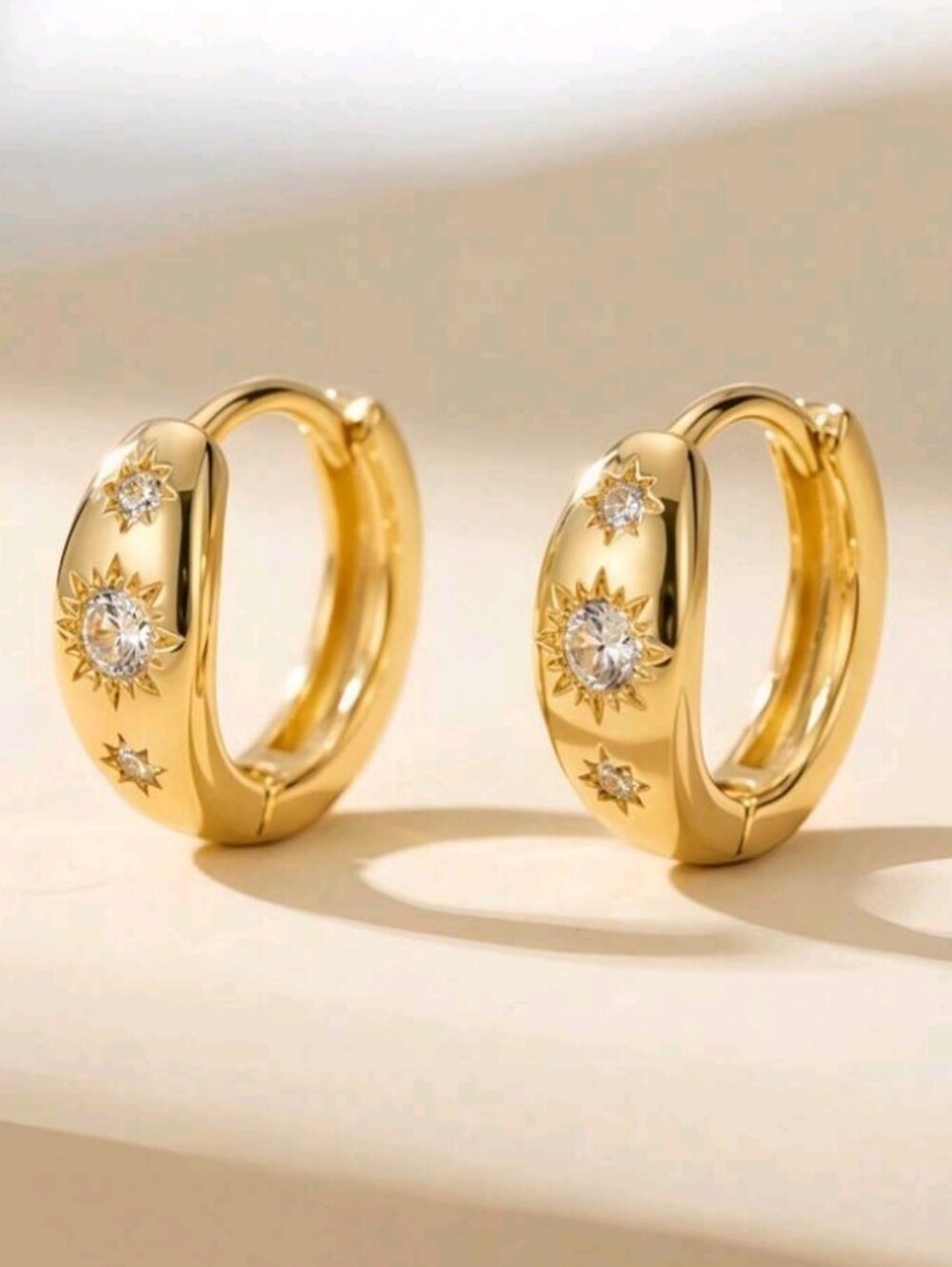 NEW! 18K Gold Plated Celestial- Sunburst CZ Mini Huggie Hoop Earrings